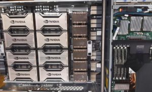 Photo of the GPU board of an open A100 node.