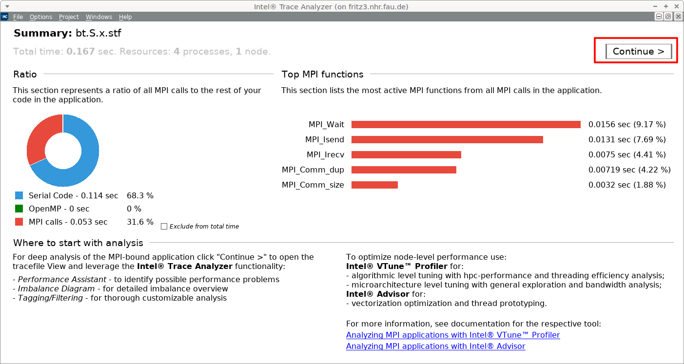 Intel Trace Analyzer window when opening an STF file